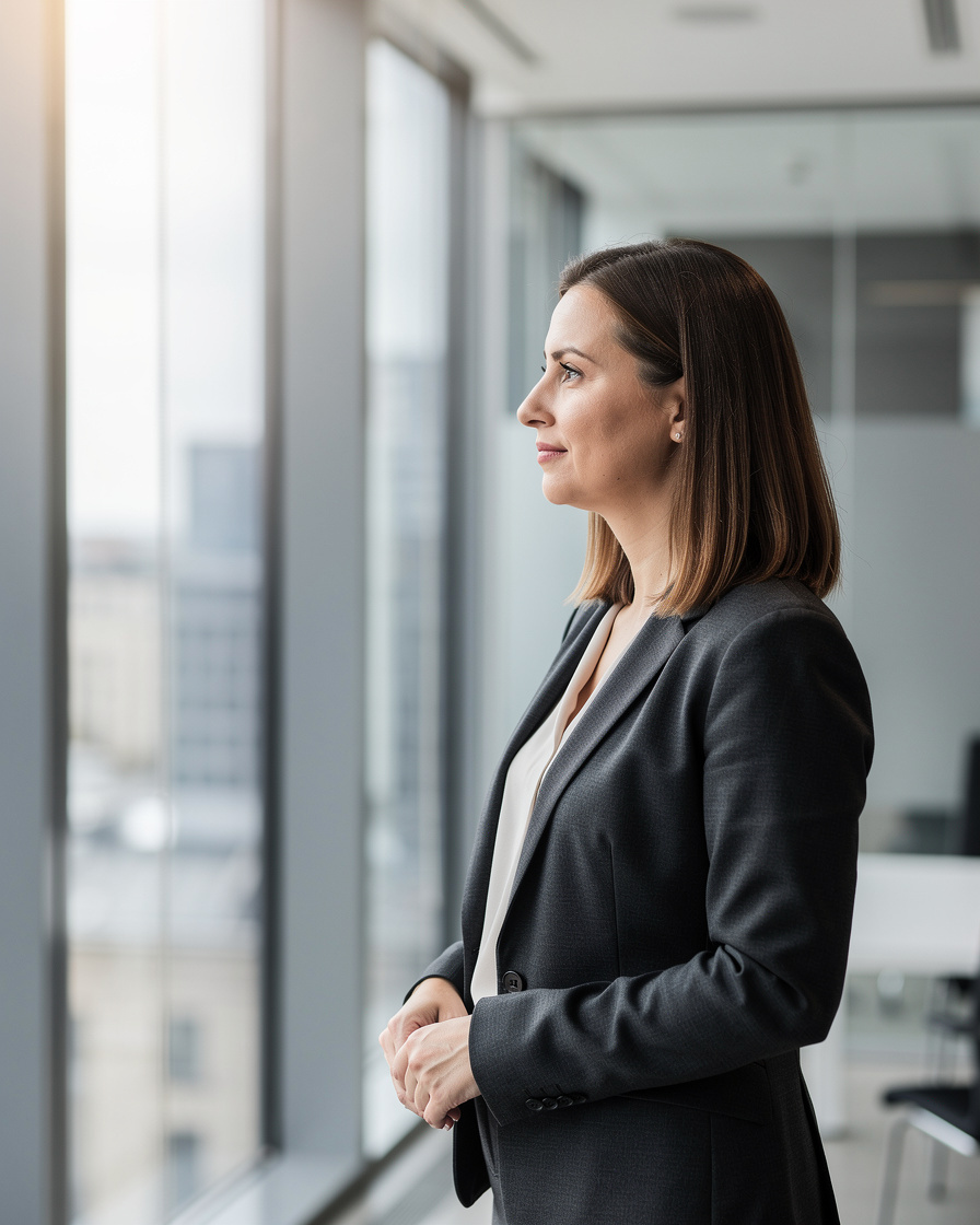 Businesswoman looking thoughtfully out of a window