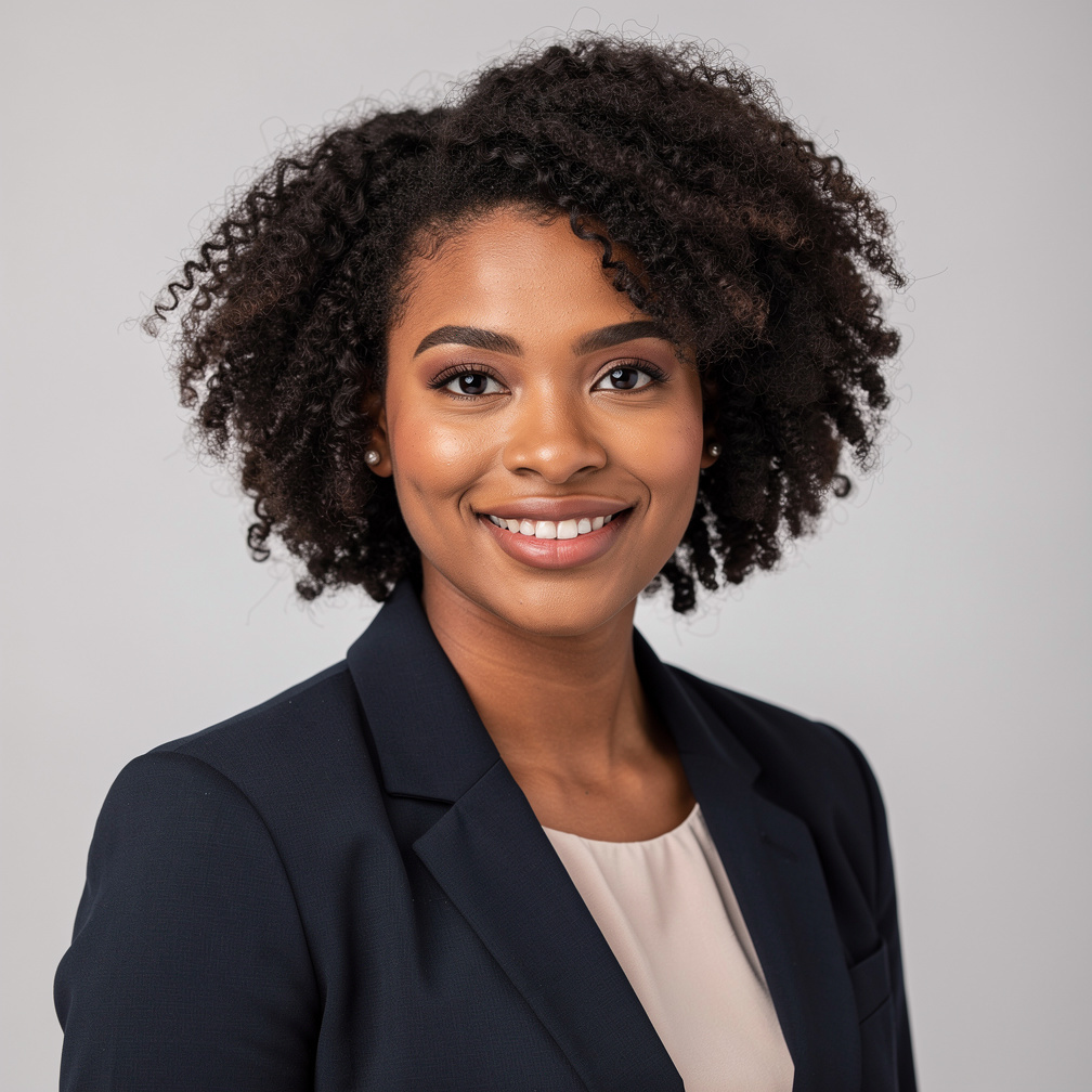 Portrait of a smiling woman with curly hair